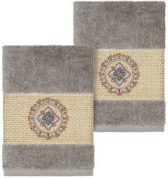 Turkish Cotton Geometric Design Wash Cloth - Dark Grey - Set of 2