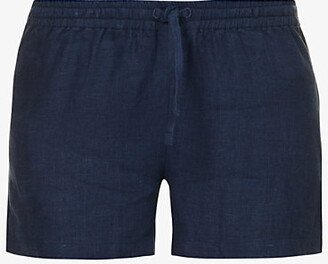 Womens Navy Vienna Mid-rise Linen Pyjama Shorts