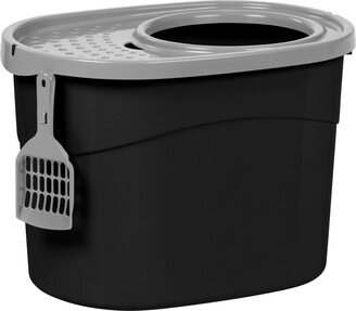 Iris Usa Top Entry Cat Litter Box with Scoop, Black/Gray