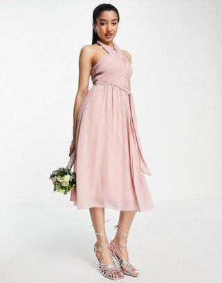 Bridesmaid halter neck midi dress in dusty rose