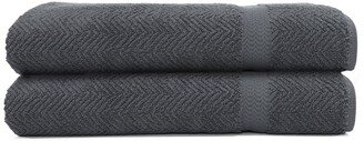 Grey Herringbone Bath Sheet - Set of 2