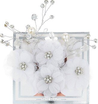 Rare Beauty Crystal Rhinestone Pearl and Tulle Flower Bridal Hair Comb