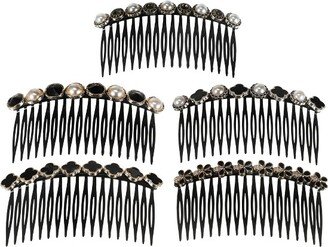 Unique Bargains Women's Faux Pearl Rhinestone Side Hair Comb Black 5 Pcs