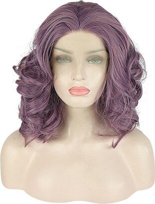 Unique Bargains Medium Long Body Wave Lace Front Wigs for Women with Wig Cap 14 Purple 1PC