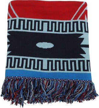 Intarsia-Knitted Fringed Blanket