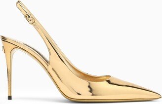 Gold metallic leather slingback