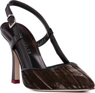 Beautiisoles by Robyn Shreiber Made in Italy Maeve Brown Velvet Comfortable Dressy Work Evening Stiletto Pump Slingback