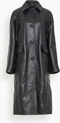 Raglan-Sleeve Leather Coat in Black