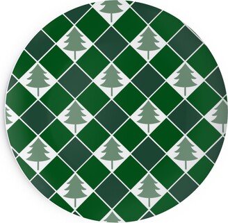 Salad Plates: Christmas Tree Checkers - Green Salad Plate, Green