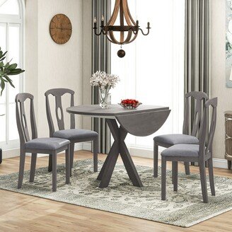 TOSWIN Rustic Farmhouse 5-Piece Round Dining Table Set with Drop Leaf