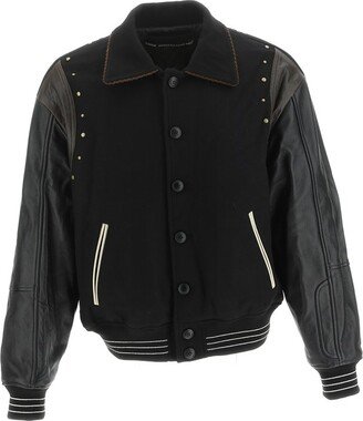 Stud Embellished Leather Varsity Jacket