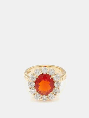 Heirloom Diamond, Fire Opal & 14kt Gold Ring