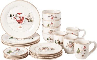 Christmas Twig Holiday Dinnerware Set – 20-Piece Christmas-Themed Earthenware Dinner Party Collection, Unique Gift Idea for Christmas or Birthday Cream