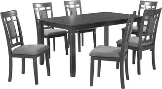 GREATPLANINC Superior Quality 7-Piece Wooden Dining Table Set, Grey Finish Solid Wood Rectangular Table and 6 Padded Dining Chairs for Home