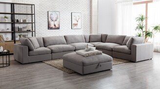 Rivas Contemporary Feather Fill 7-Piece Modular Sectional Sofa with Ottoman