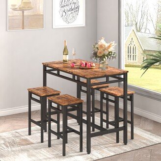 5 Pieces Dining table and chair set Industrial Counter with 4 Chairs Kitchen Table Set