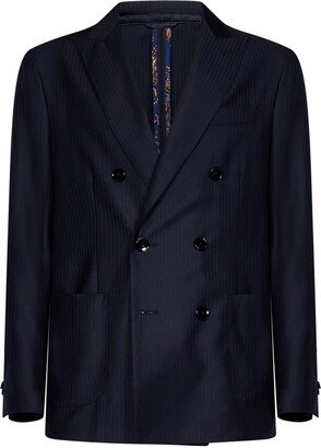 Pinstriped Double-Breasted Blazer