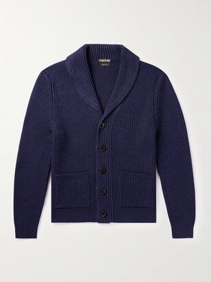 Shawl-Collar Ribbed Wool and Silk-Blend Cardigan-AA