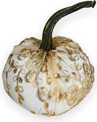 Gold Sequin Embellished Pumpkin With Real Stem