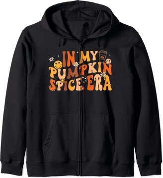 Pumpkin Spice Thanksgiving Gifts Men Women Kids In My Pumpkin Spice Era Retro Groovy Fall Thanksgiving Zip Hoodie