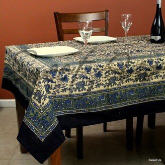 Cotton Elephant Floral Tablecloth Rectangle 70x104 Black Beige