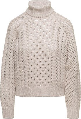 Pink Knitted Turtle Neck With Pailletes In Cashmere Blend Woman