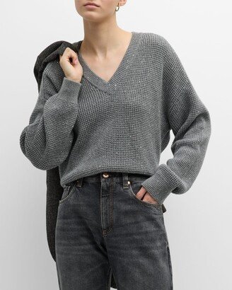 Cashmere Waffle Knit Sweater with Micro Paillettes