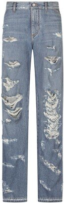Distressed High-Rise Flared Leg Jeans