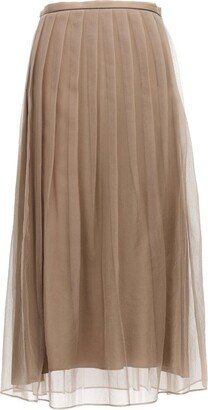 Pleated Tulle Midi Skirt