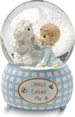 Curata Moments 5.5 Blue Jesus Loves Me Musical Resin Snow Globe with Lamb