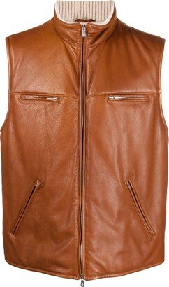 High-Neck Leather Gilet