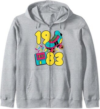 Born in 1983 Retro 80s Baby 1983 Slow Tec 80s Candy Retro Roller Rink Vintage Nostalgia Zip Hoodie