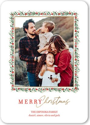 Holiday Cards: Red Berry Border Holiday Card, White, 5X7, Christmas, Matte, Signature Smooth Cardstock, Rounded