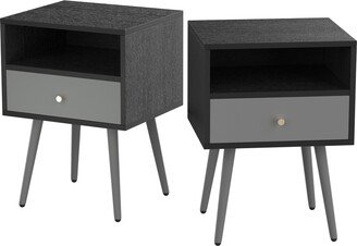 CTEX Modern Bedside Tables Set of 2,Nightstand with 1 Storage Drawer Chic Sofa Table for Bedroom Living Room Office