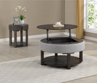 2 Piece MDF Lift Top Coffee and End Table Set in Light Brown