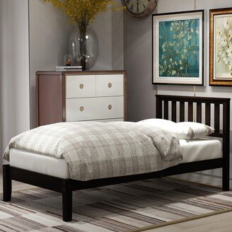 EDWINRAY Twin Size Solid Wooden Construction Platform Bed with Headboard/Wood Slat Support
