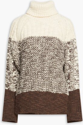 Color-block marled ribbed wool turtleneck sweater