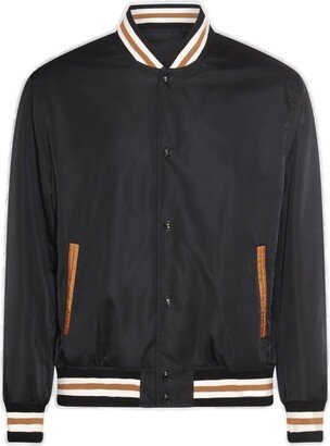 Stripe-Detailed Buttoned Bomber Jacket