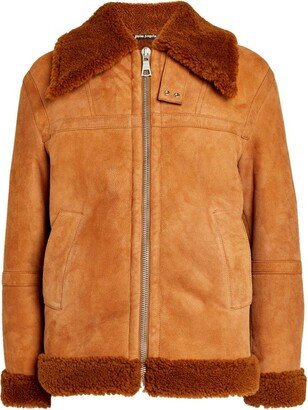 Embossed Shearling Bomber Jacket