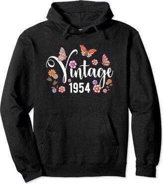 OMG Its My Birthday Happy Birthday Shirts Vintage 1954 Butterfly Flower Cute Happy 70th Birthday Women Pullover Hoodie