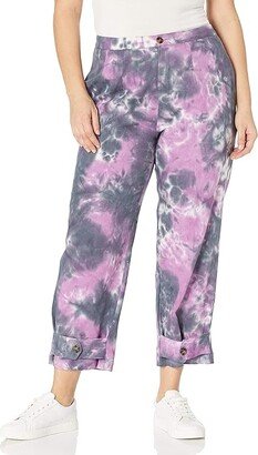 Women's Belted Ankle Twill Pants (Purple Tie Dye) Women's Jumpsuit & Rompers One Piece