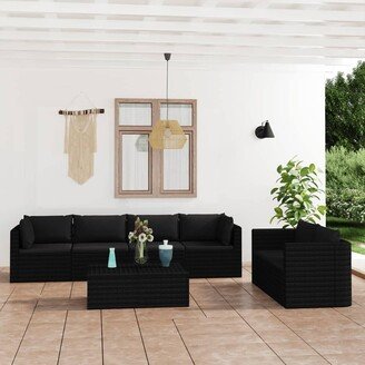 7 Piece Patio Lounge Set with Cushions Poly Rattan Black-AA