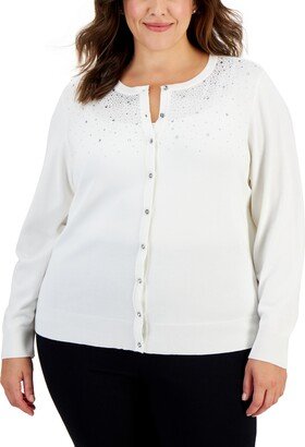 Plus Size Embellished Button-Front Cardigan, Created for Macy's