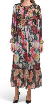 TJMAXX Long Sleeve Floral Maxi Dress With Smocked Waist For Women