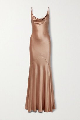 Draped Hammered Silk-satin Maxi Dress - Pink