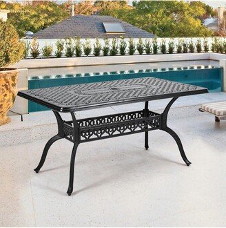 Living and Home Outdoor Cast Aluminum Square Patio Table with Umbrella Hole