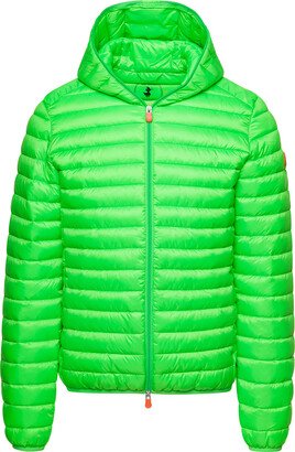 Green Puffer Jacket With Hoodie And Zip Fastening In Polyester