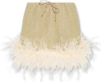 Feather-Trim Drawstring Mini Skirt