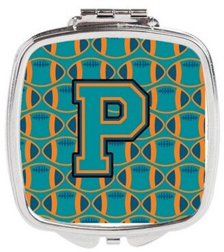 CJ1063-PSCM Letter P Football Aqua, Orange & Marine Blue Compact Mirror