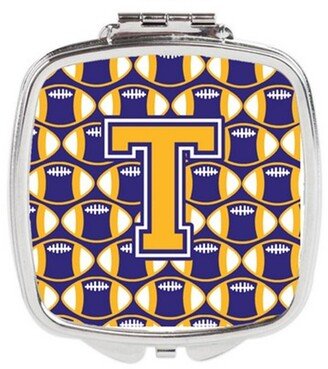 CJ1064-TSCM Letter T Football Purple & Gold Compact Mirror